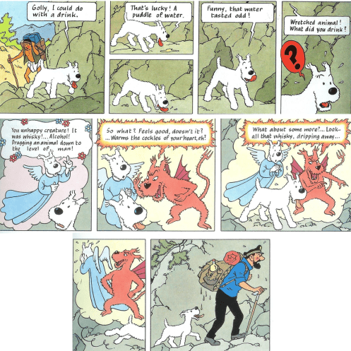 Blistering barnacles! Snowy taps into the Captain's whiskey supply